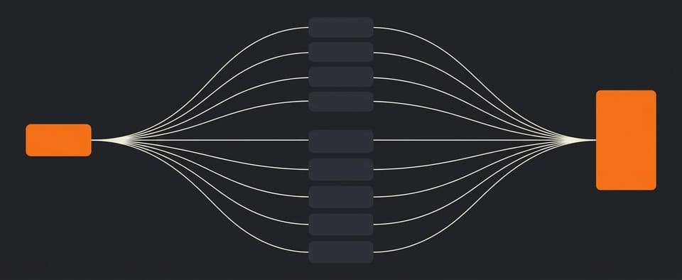 One query fans out to parallel store queries and folds back into a single price-sorted list